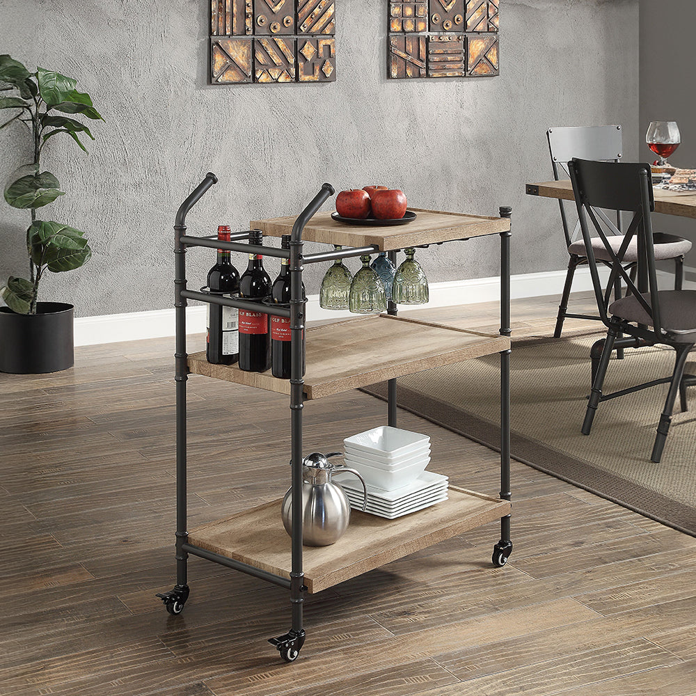 Brantley Oak & Sandy Black Finish Serving Cart