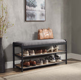 Brantley Gray Fabric, Oak & Sandy Black Finish Shoe Cabinet