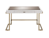 Boice White Synthetic Leather & Champagne Finish Vanity Desk