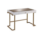 Boice White Synthetic Leather & Champagne Finish Vanity Desk