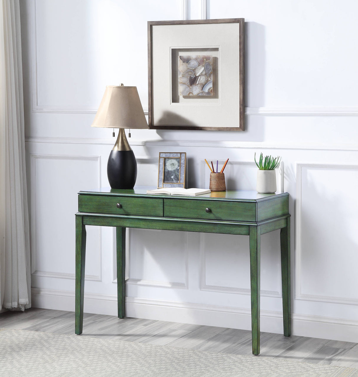 Manas Antique Green Finish Console Table