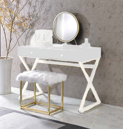 Adao Faux Fur, Mirror, Black & Brass Finish Vanity Mirror