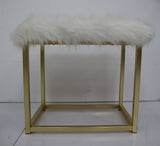 Adao Faux Fur, Mirror, White & Brass Finish Vanity Mirror