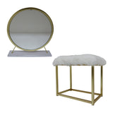 Adao Faux Fur, Mirror, White & Brass Finish Vanity Mirror