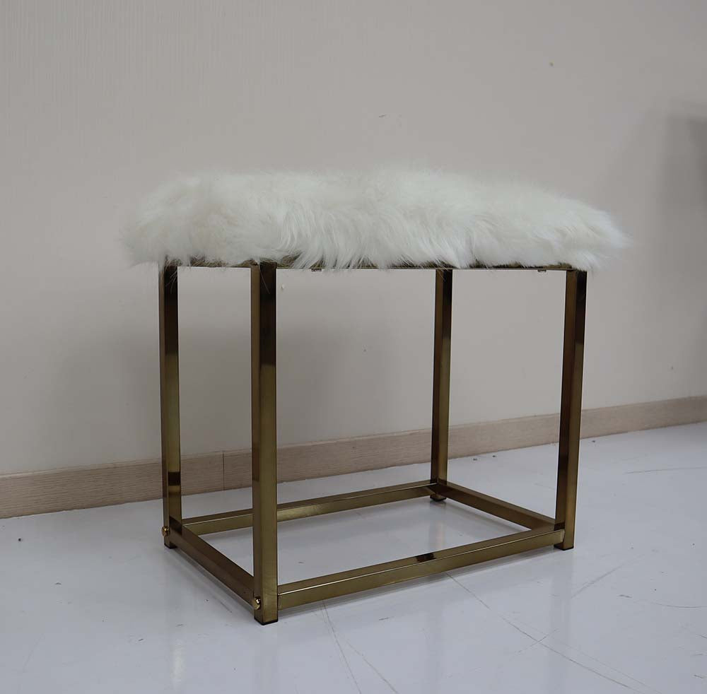 Adao Faux Fur, Mirror, White & Champagne Finish Vanity Mirror