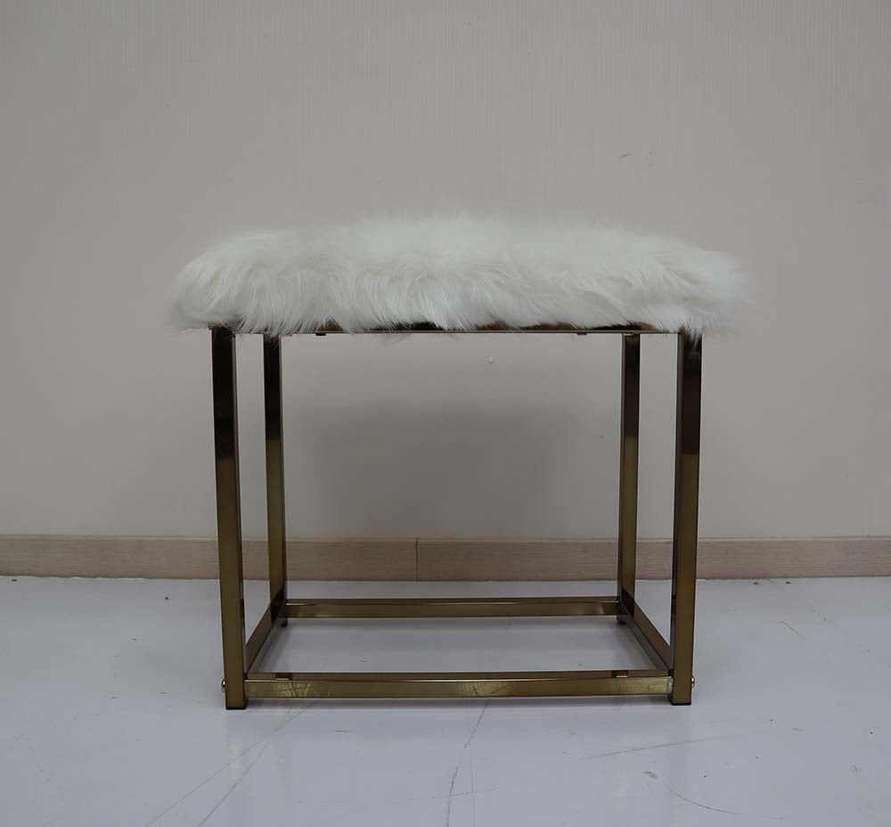 Adao Faux Fur, Mirror, White & Champagne Finish Vanity Mirror