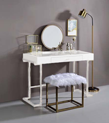 Adao Faux Fur, Mirror, White & Champagne Finish Vanity Mirror