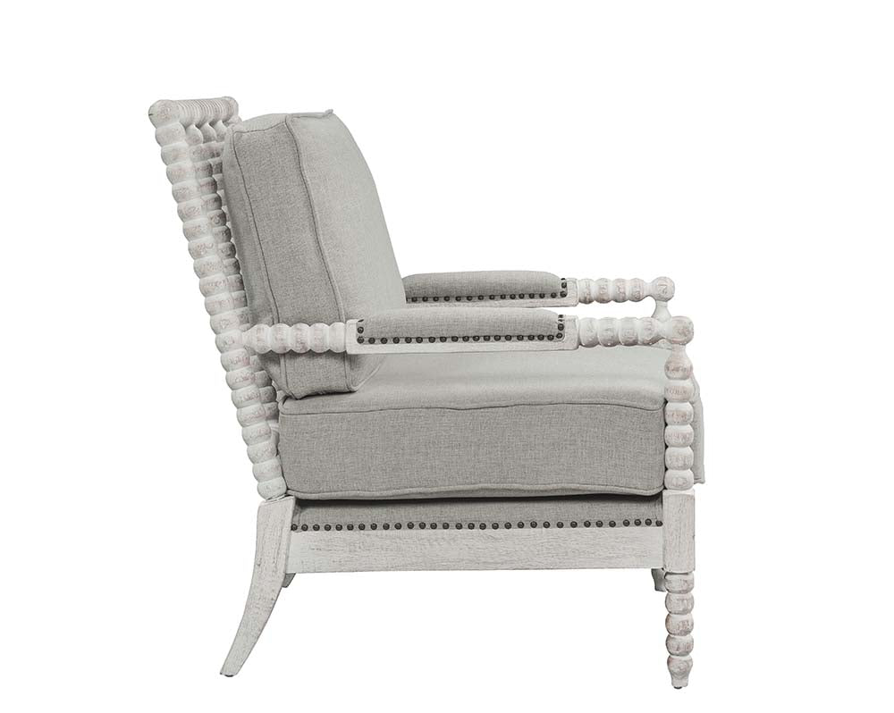 Saraid Gray Linen & Light Oak Finish Accent Chair