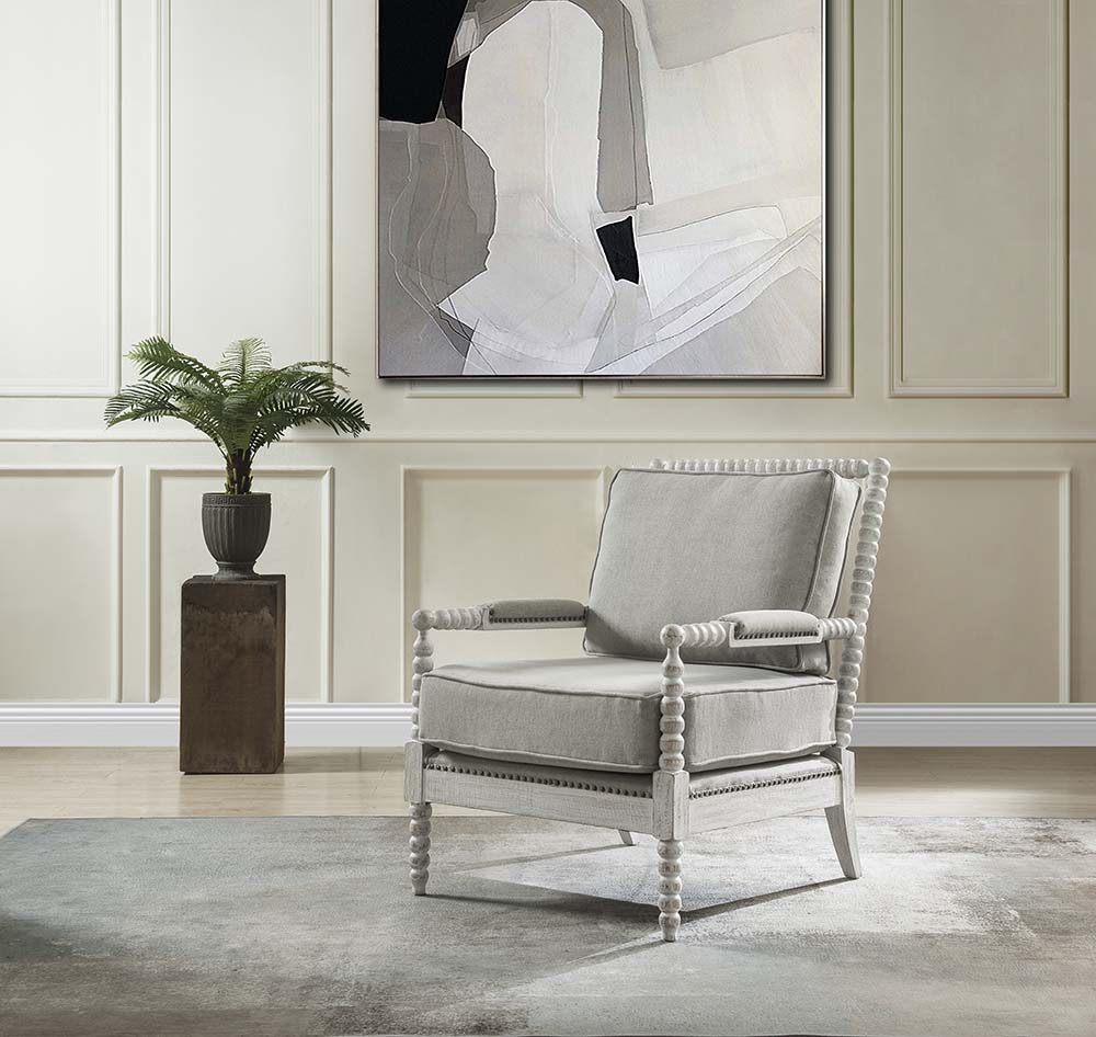 Saraid Gray Linen & Light Oak Finish Accent Chair