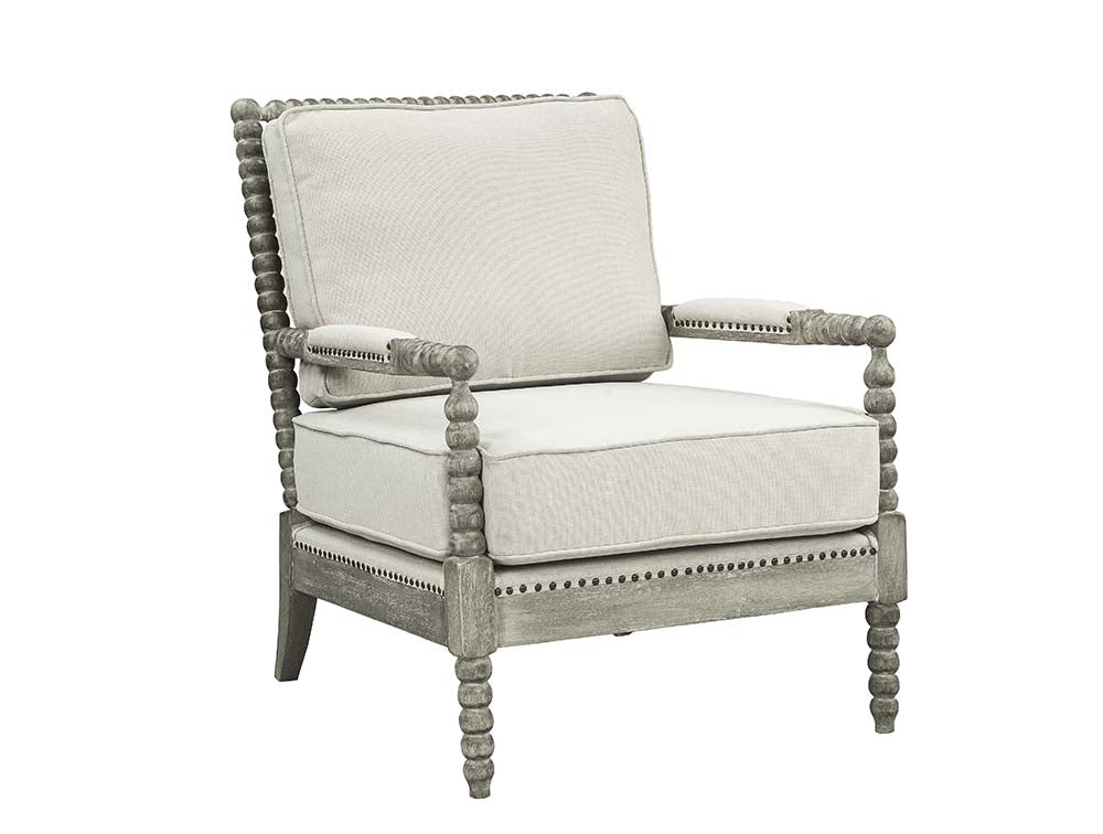 Saraid Beige Linen & Gray Oak Finish Accent Chair