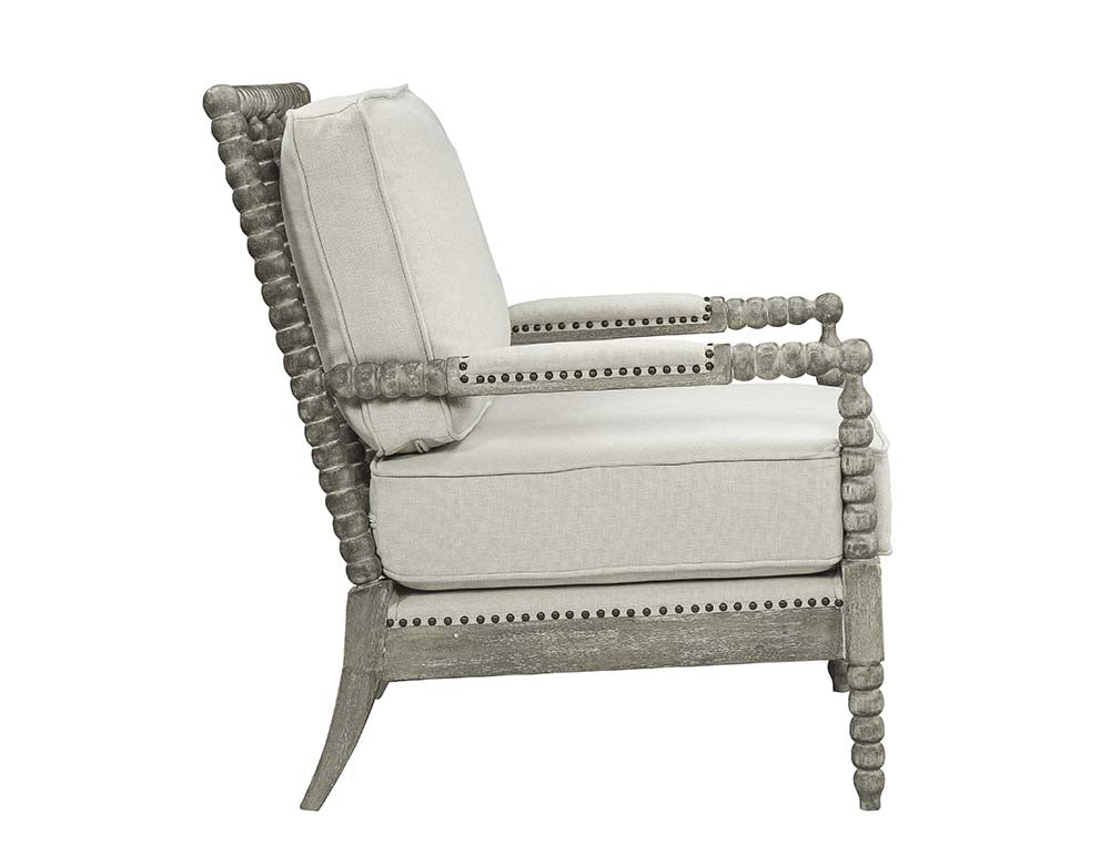 Saraid Beige Linen & Gray Oak Finish Accent Chair