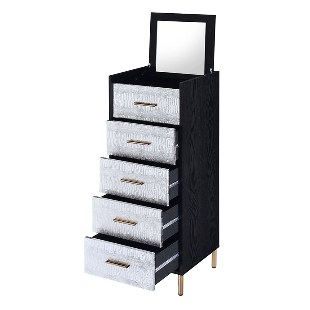 Myles Black, Silver & Gold Finish Jewelry Armoire