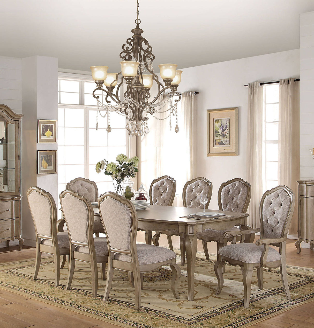 Acme Chelmsford 9 Piece Dining Set In Antique Taupe