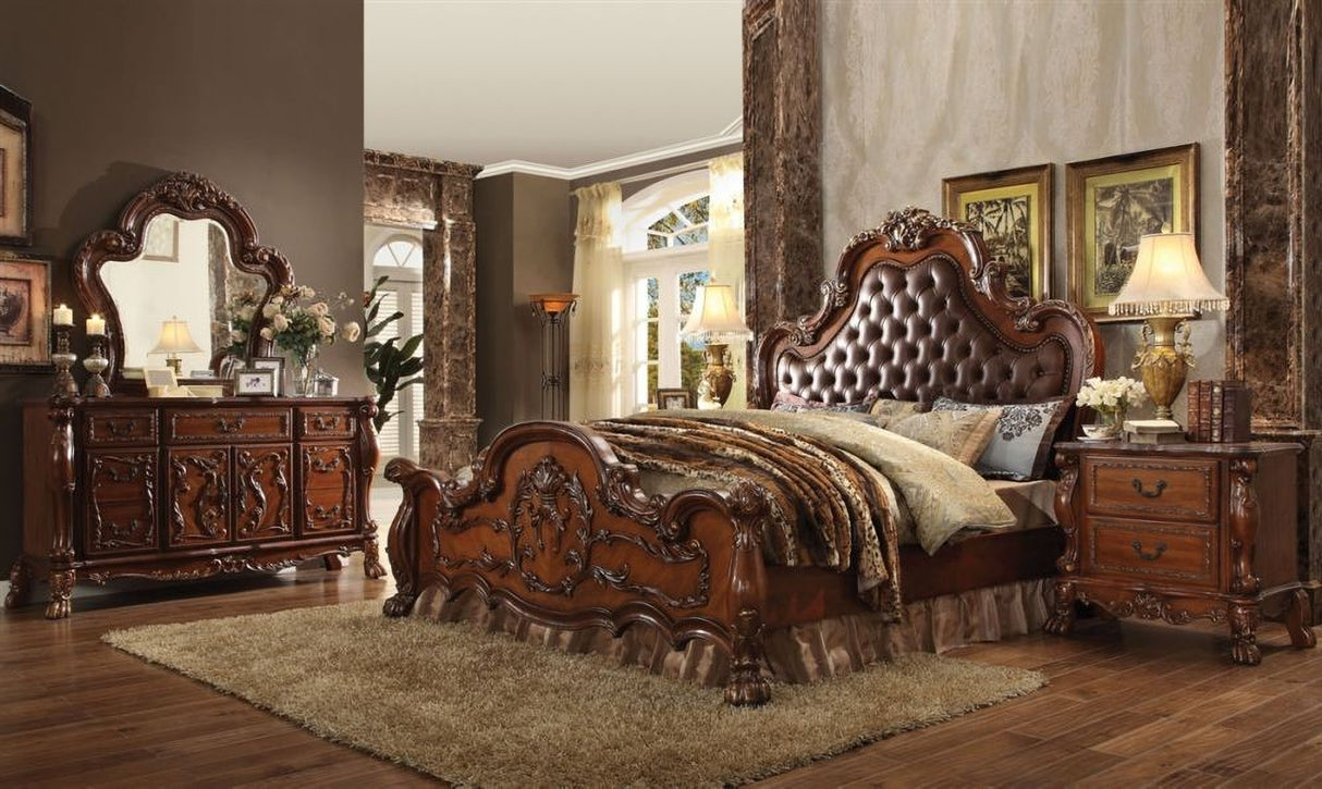 Acme Dresden Upholstered Bedroom Set in Cherry Oak