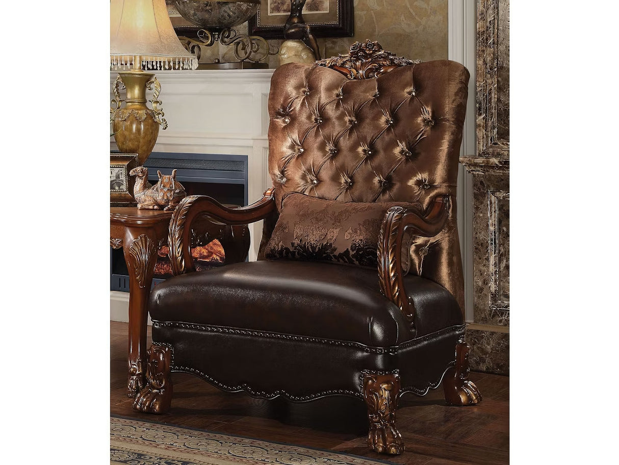 Acme Versailles 2-Piece Living Room Set in Golden Brown Velvet and Cherry Oak