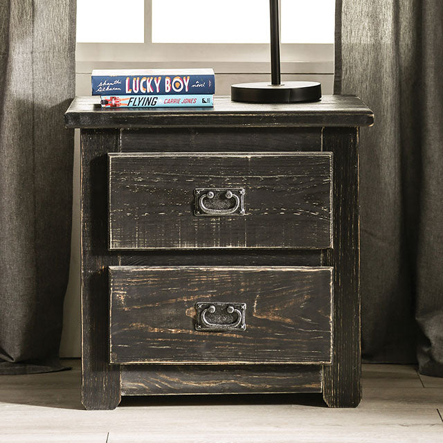 Ampelios Wire-Brushed Black Night Stand