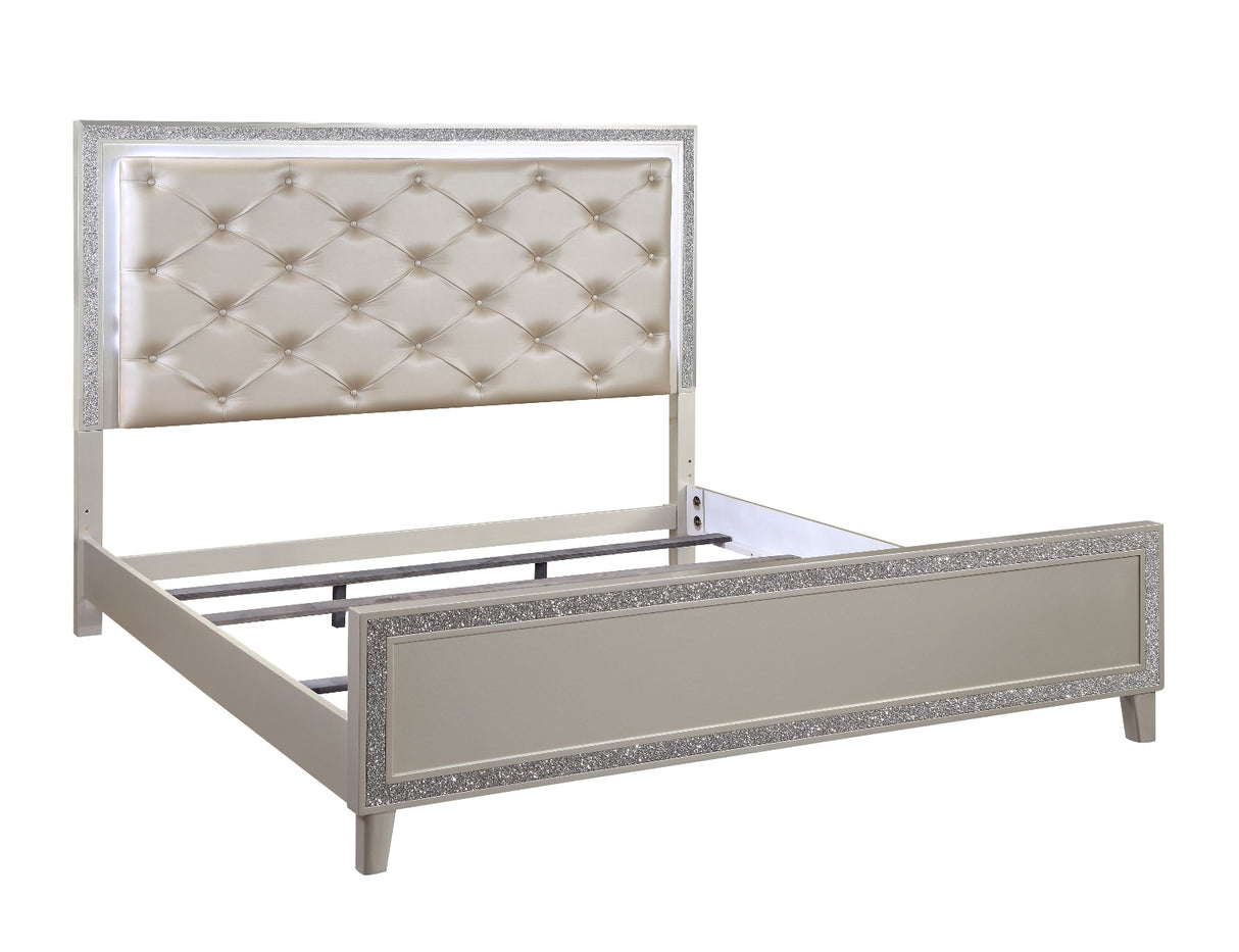 Sliverfluff Synthetic Leather & Champagne Finish Eastern King Bed