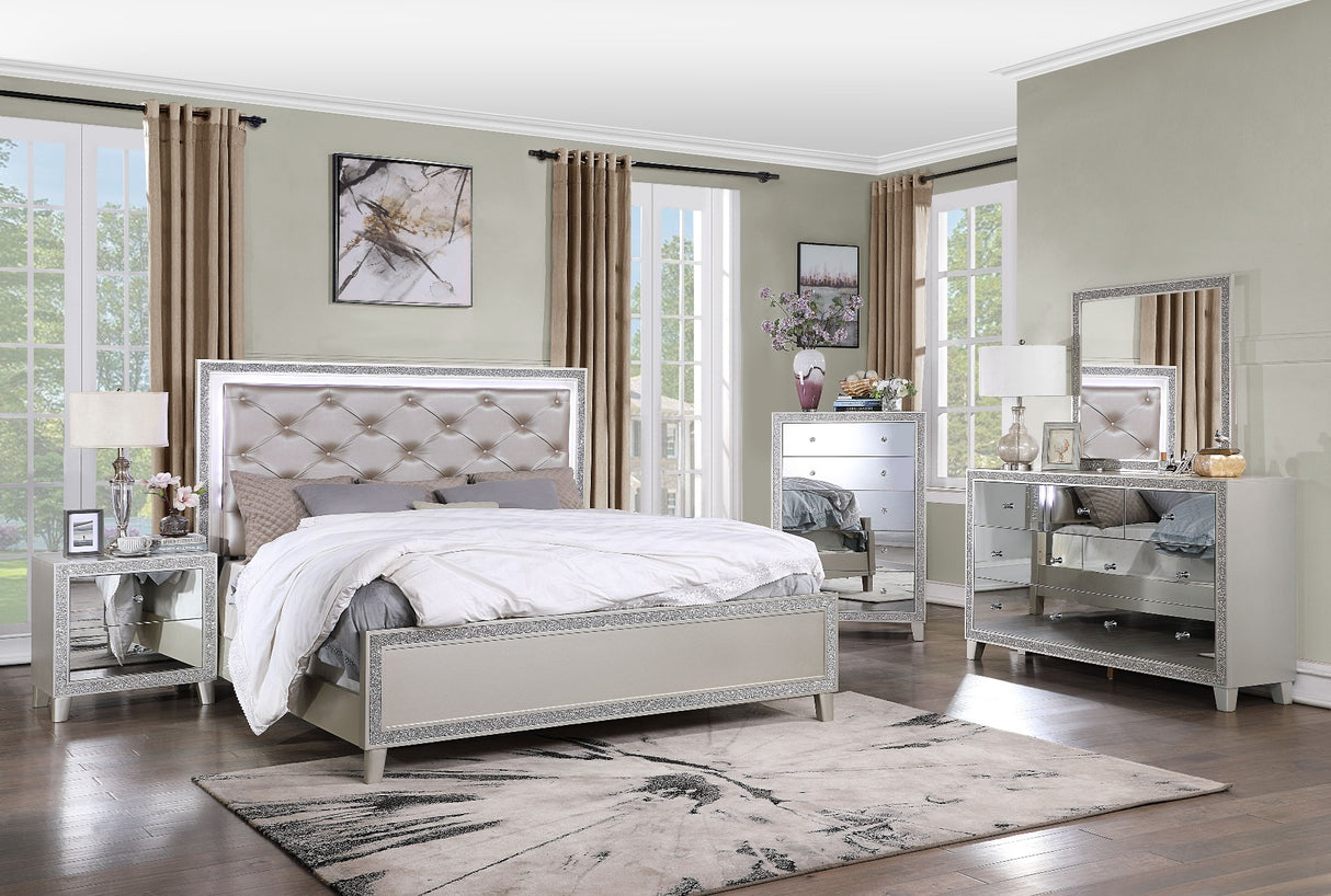 Sliverfluff Synthetic Leather & Champagne Finish Eastern King Bed