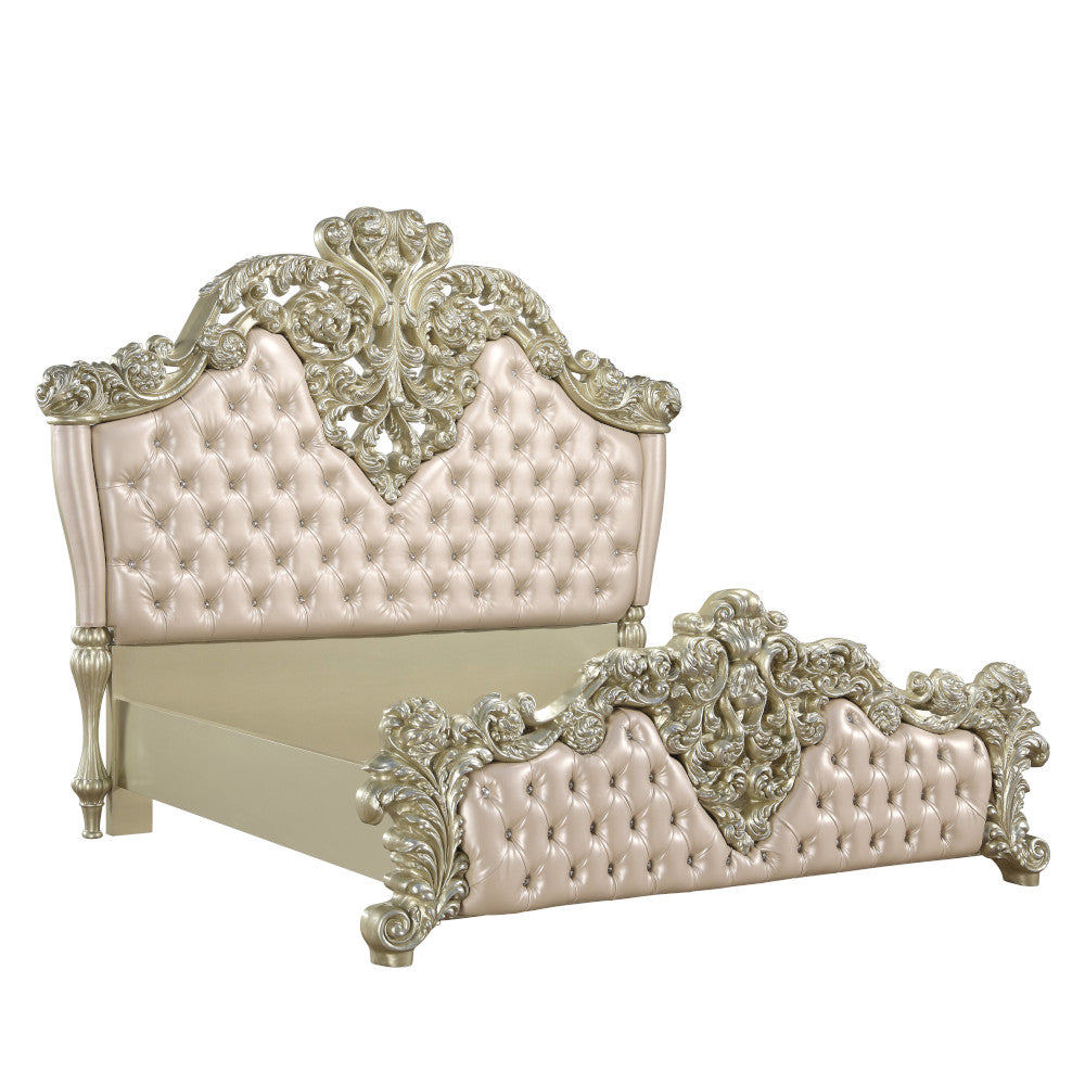 Vatican Synthetic Leather , Light Gold & Champagne Silver Finish Eastern King Bed