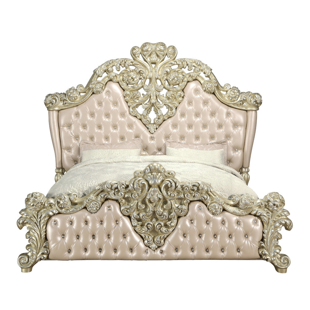 Vatican Synthetic Leather , Light Gold & Champagne Silver Finish Eastern King Bed