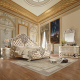 Vatican Synthetic Leather , Light Gold & Champagne Silver Finish Eastern King Bed