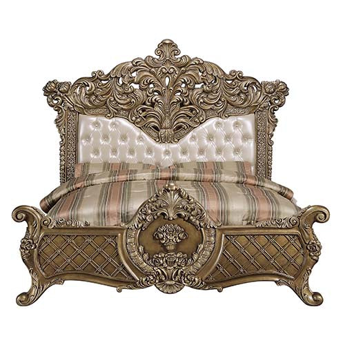 Constantine Synthetic Leather , Light Gold, Brown & Gold Finish Eastern King Bed