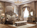 Constantine Synthetic Leather , Light Gold, Brown & Gold Finish Eastern King Bed