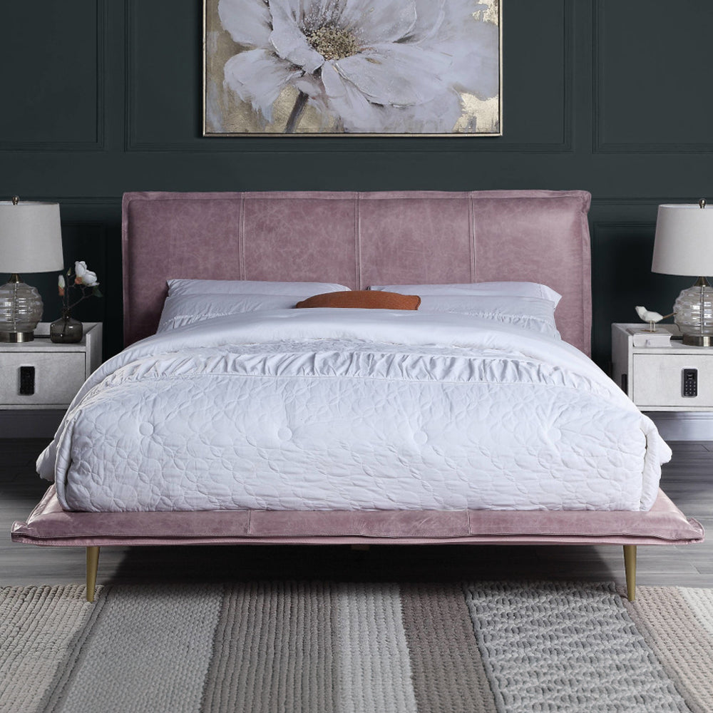 Metis Pink Top Grain Leather Eastern King Bed