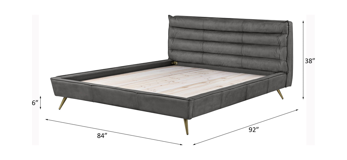 Doris Gray Top Grain Leather Eastern King Bed