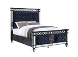 Varian Mirrored, Dark Navy Blue Velvet & Black & Sliver Finish Ii Eastern King Bed