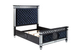 Varian Mirrored, Dark Navy Blue Velvet & Black & Sliver Finish Ii Eastern King Bed