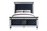 Varian Mirrored, Dark Navy Blue Velvet & Black & Sliver Finish Ii Eastern King Bed