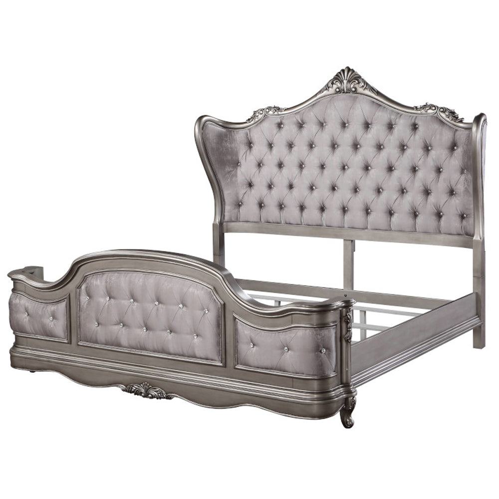 Ausonia Velvet & Antique Platinum Finish Queen Bed