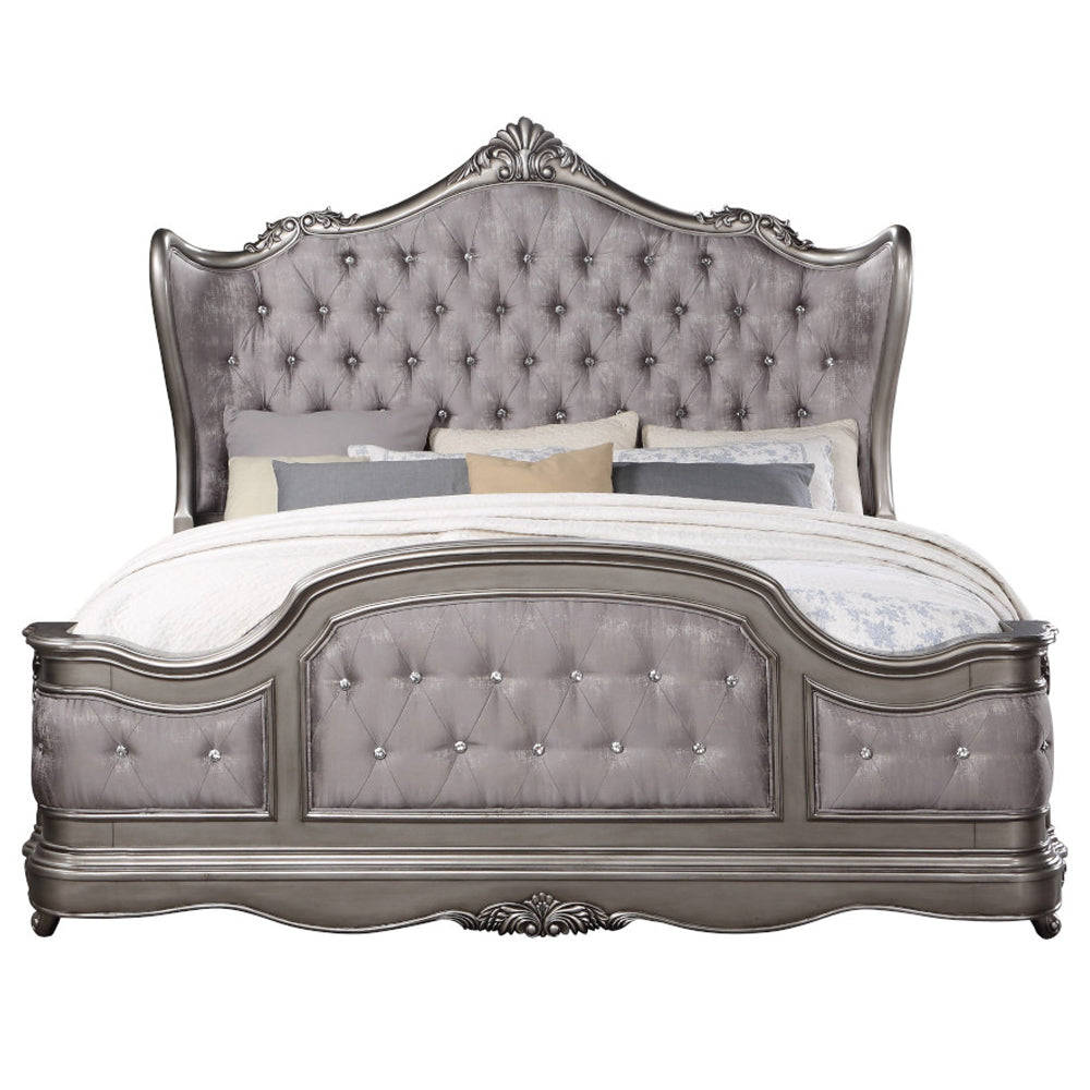 Ausonia Velvet & Antique Platinum Finish Queen Bed