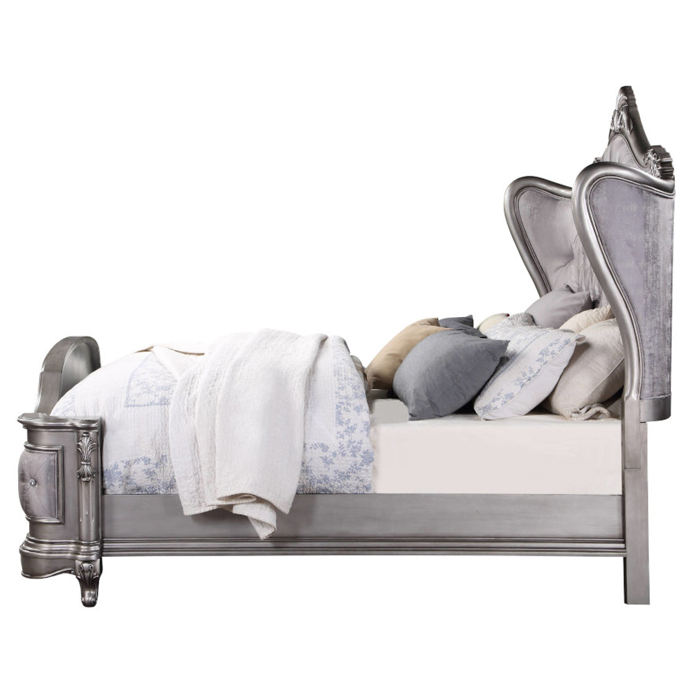 Ausonia Velvet & Antique Platinum Finish Queen Bed