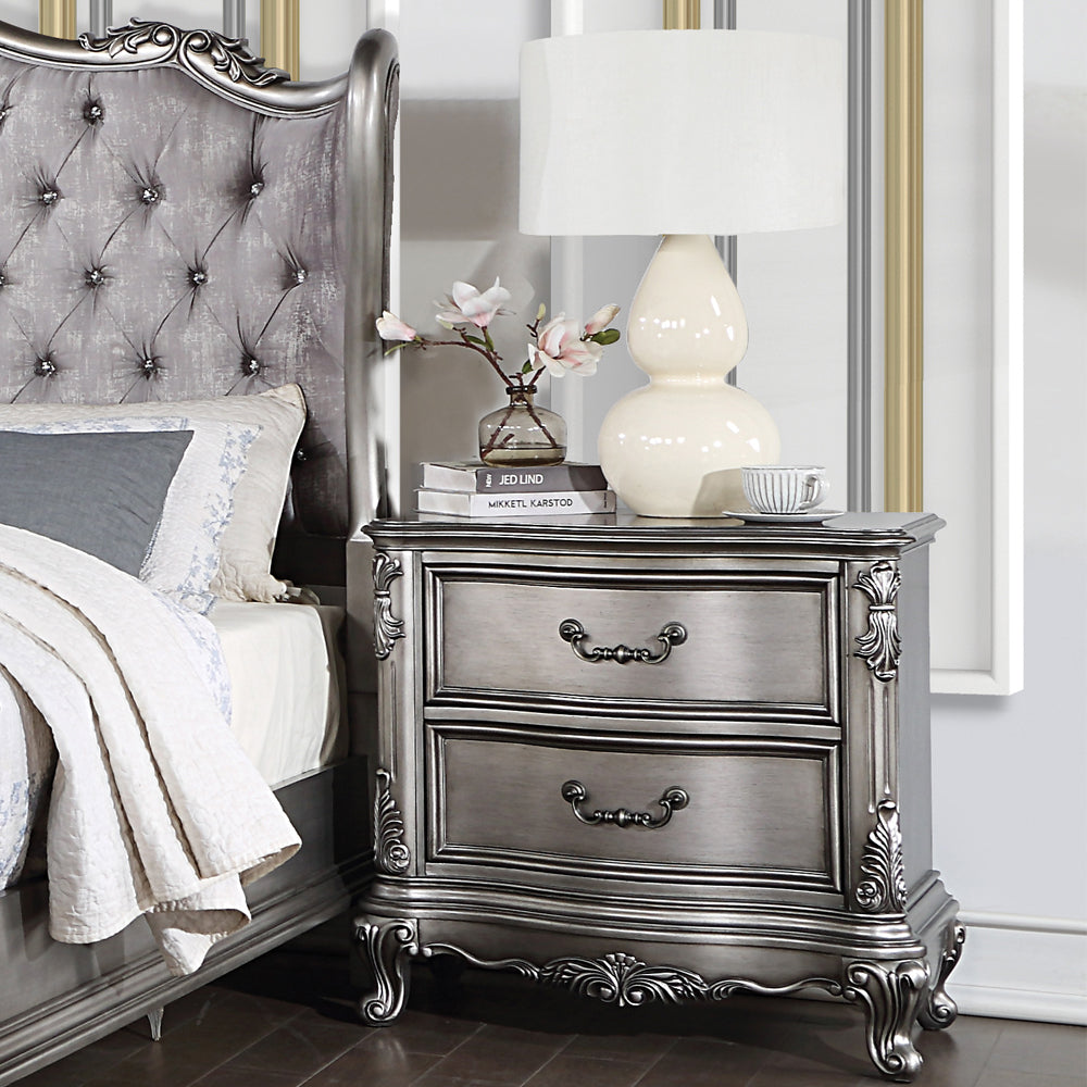 Ausonia Antique Platinum Finish Nightstand