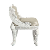 Vanaheim Beige Synthetic Leather & Antique White Finish Vanity Stool