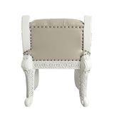 Vanaheim Beige Synthetic Leather & Antique White Finish Vanity Stool