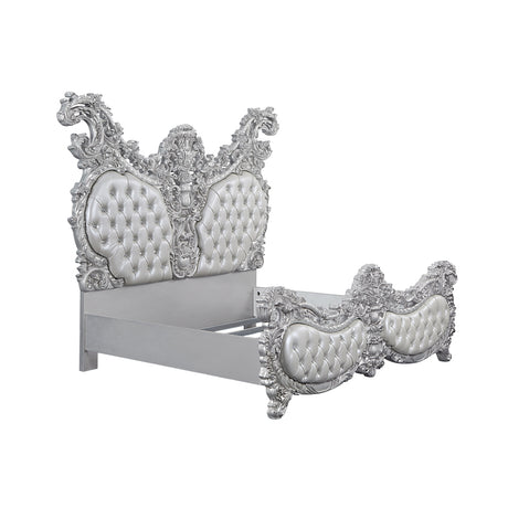 Valkyrie Synthetic Leather & Antique Platinum Finish Eastern King Bed