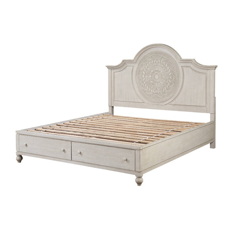 Roselyne Antique White Finish Eastern King Bed