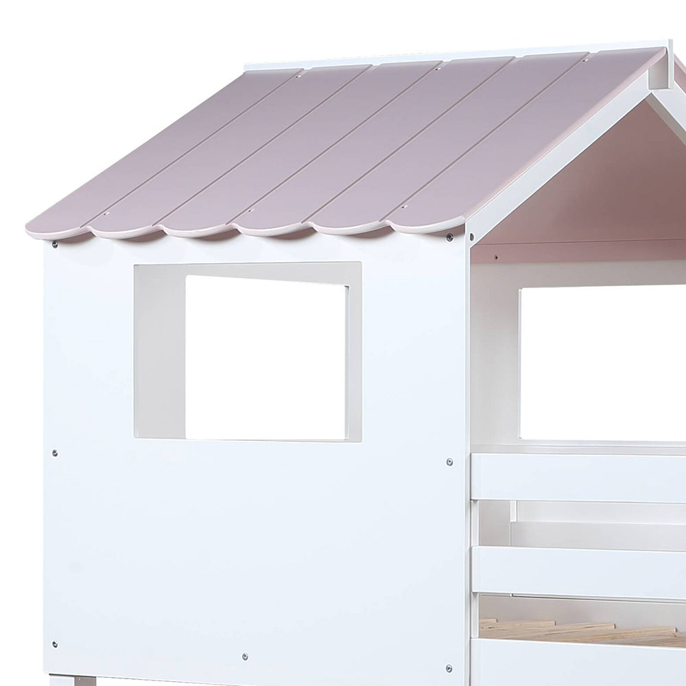 Solenne White & Pink Finish Twin/Twin Bunk Bed