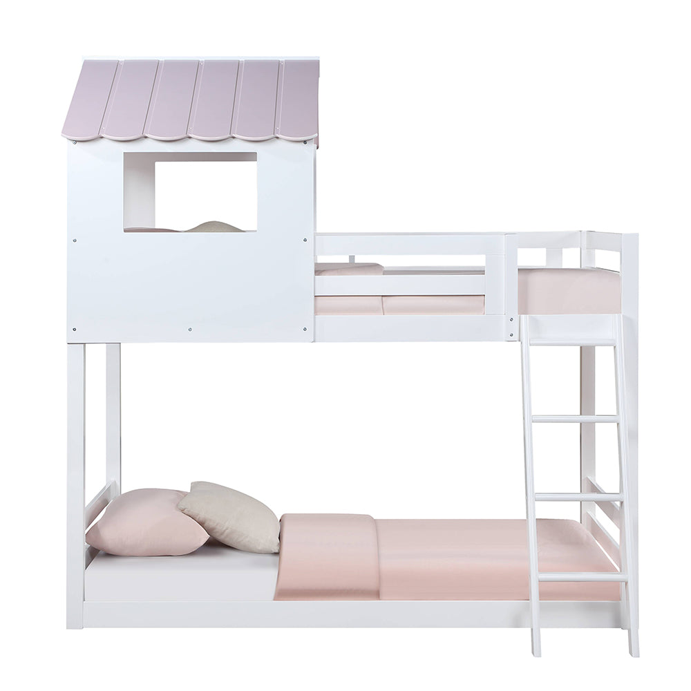 Solenne White & Pink Finish Twin/Twin Bunk Bed