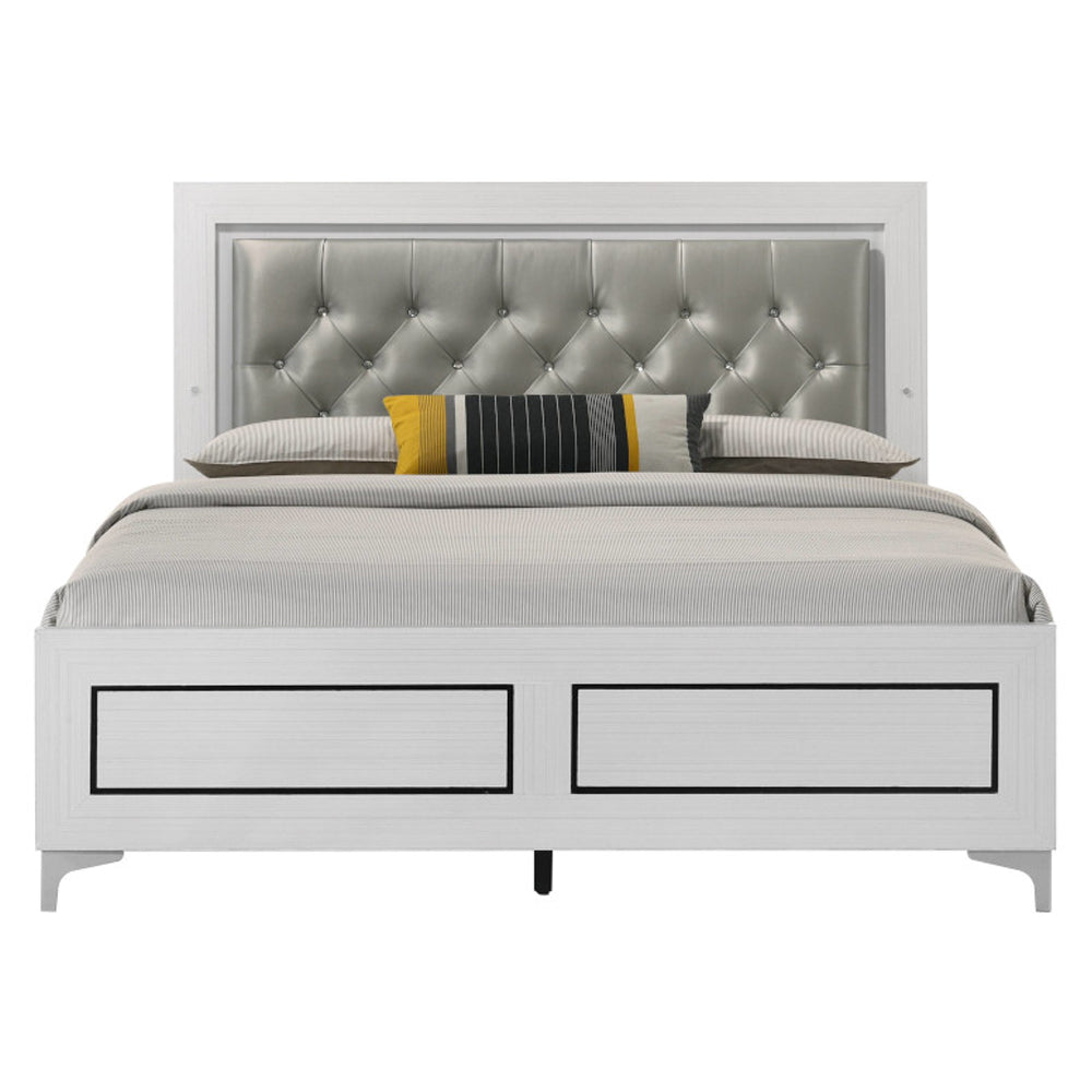 Casilda Gray Synthetic Leather & White Finish Eastern King Bed