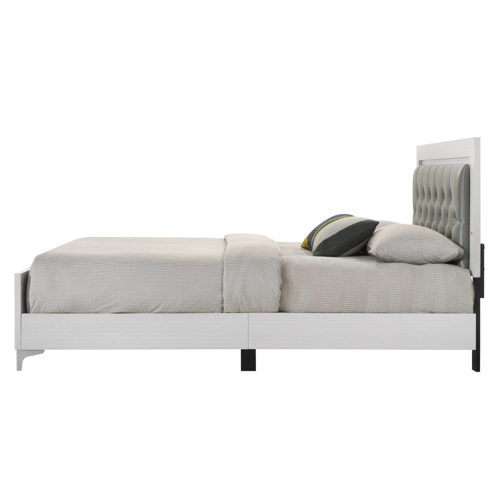 Casilda Gray Synthetic Leather & White Finish Eastern King Bed