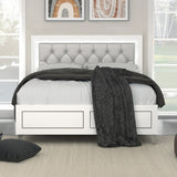 Casilda Gray Synthetic Leather & White Finish Eastern King Bed