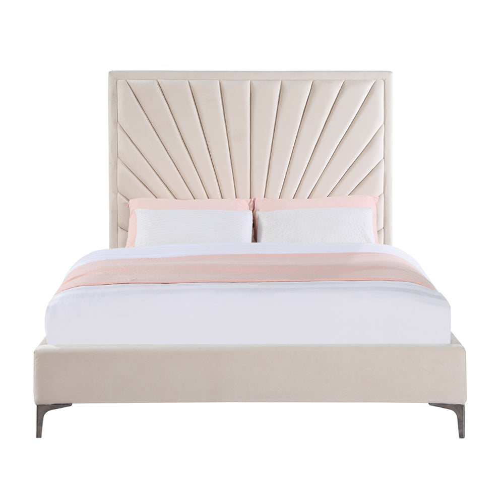 Faiz Beige Velvet Eastern King Bed