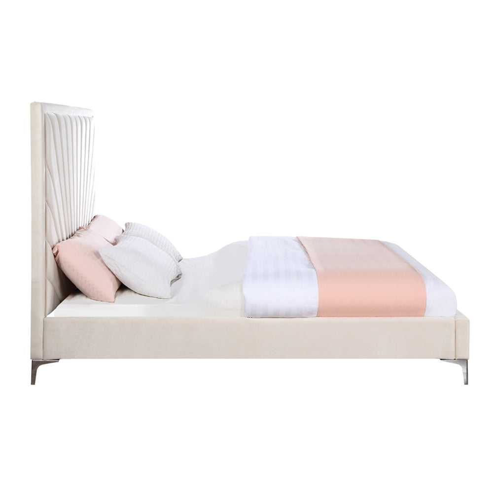 Faiz Beige Velvet Eastern King Bed