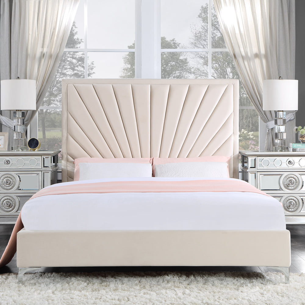 Faiz Beige Velvet Eastern King Bed