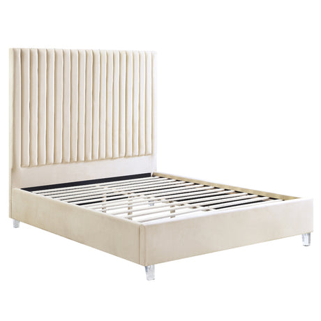 Edzia Beige Velvet Eastern King Bed