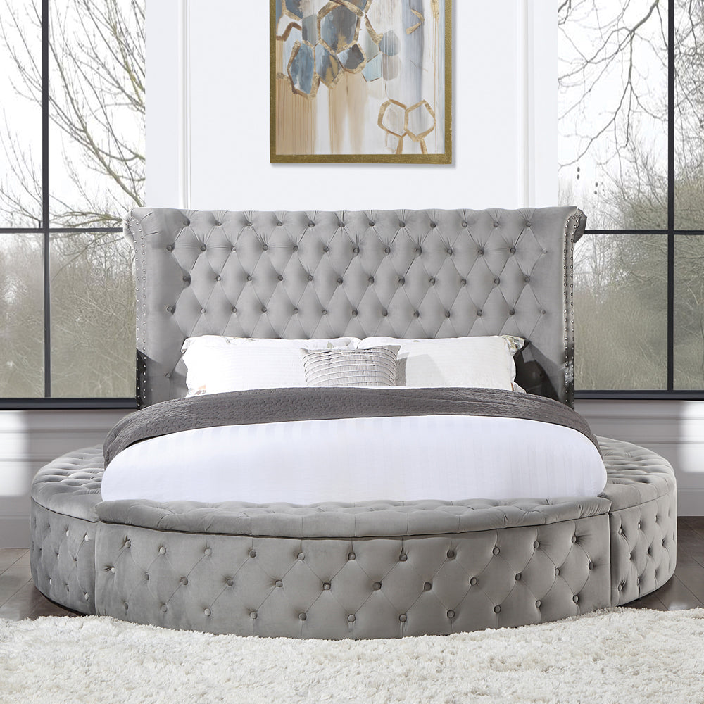 Gaiva Gray Velvet Eastern King Bed